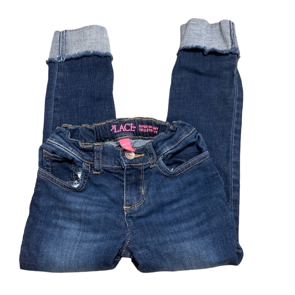 The Childrens Place cuffed blue jeans with gathered waist size 6X/7!